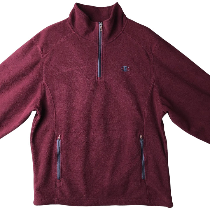 Champion Half-Zip Fleece Pullover, Men's Size M polyester wine-red Vintage Second Hand