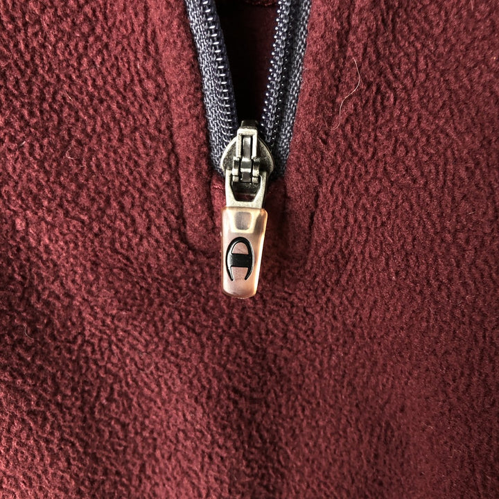 Champion Half-Zip Fleece Pullover, Men's Size M polyester wine-red Vintage Second Hand