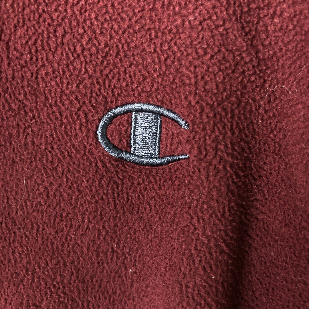 Champion Half-Zip Fleece Pullover, Men's Size M polyester wine-red Vintage Second Hand