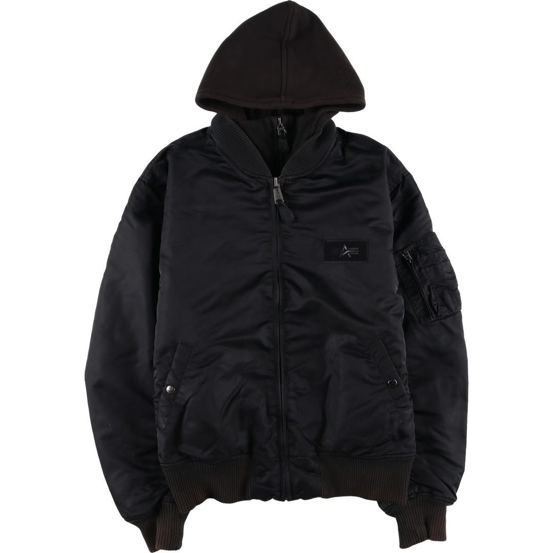 Alpha ALPHA Men's Hooded Padded Military Flight Jacket (Size XL) Nylon black type Vintage Second Hand