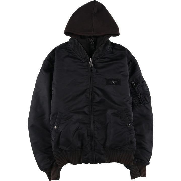 Alpha ALPHA Men's Hooded Padded Military Flight Jacket (Size XL) Nylon black type Vintage Second Hand