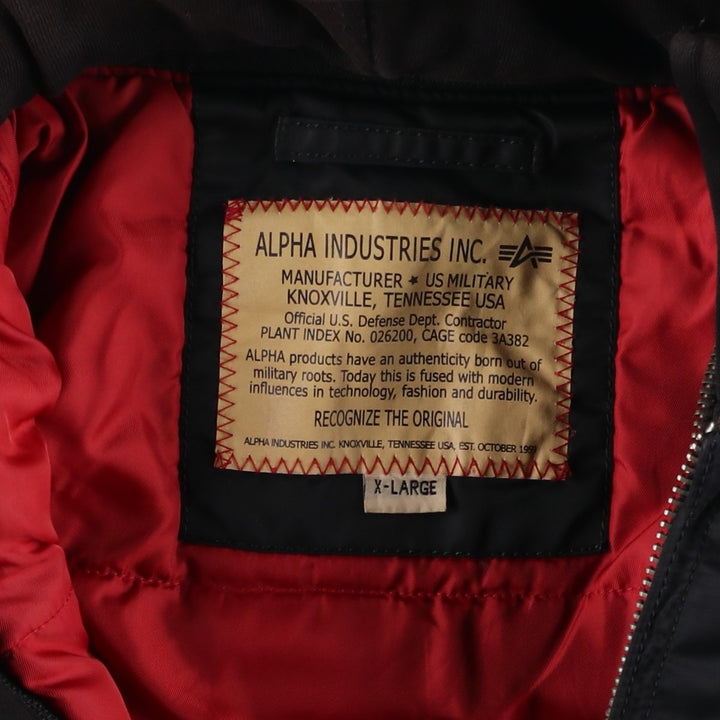 Alpha ALPHA Men's Hooded Padded Military Flight Jacket (Size XL) Nylon black type Vintage Second Hand