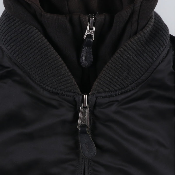Alpha ALPHA Men's Hooded Padded Military Flight Jacket (Size XL) Nylon black type Vintage Second Hand