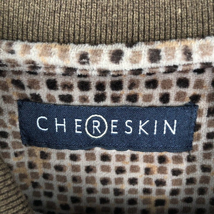 CHERESKIN All-Over Print Tile Long Sleeve Polo Shirt, Men's Size Medium cotton beige type brown Vintage Second Hand