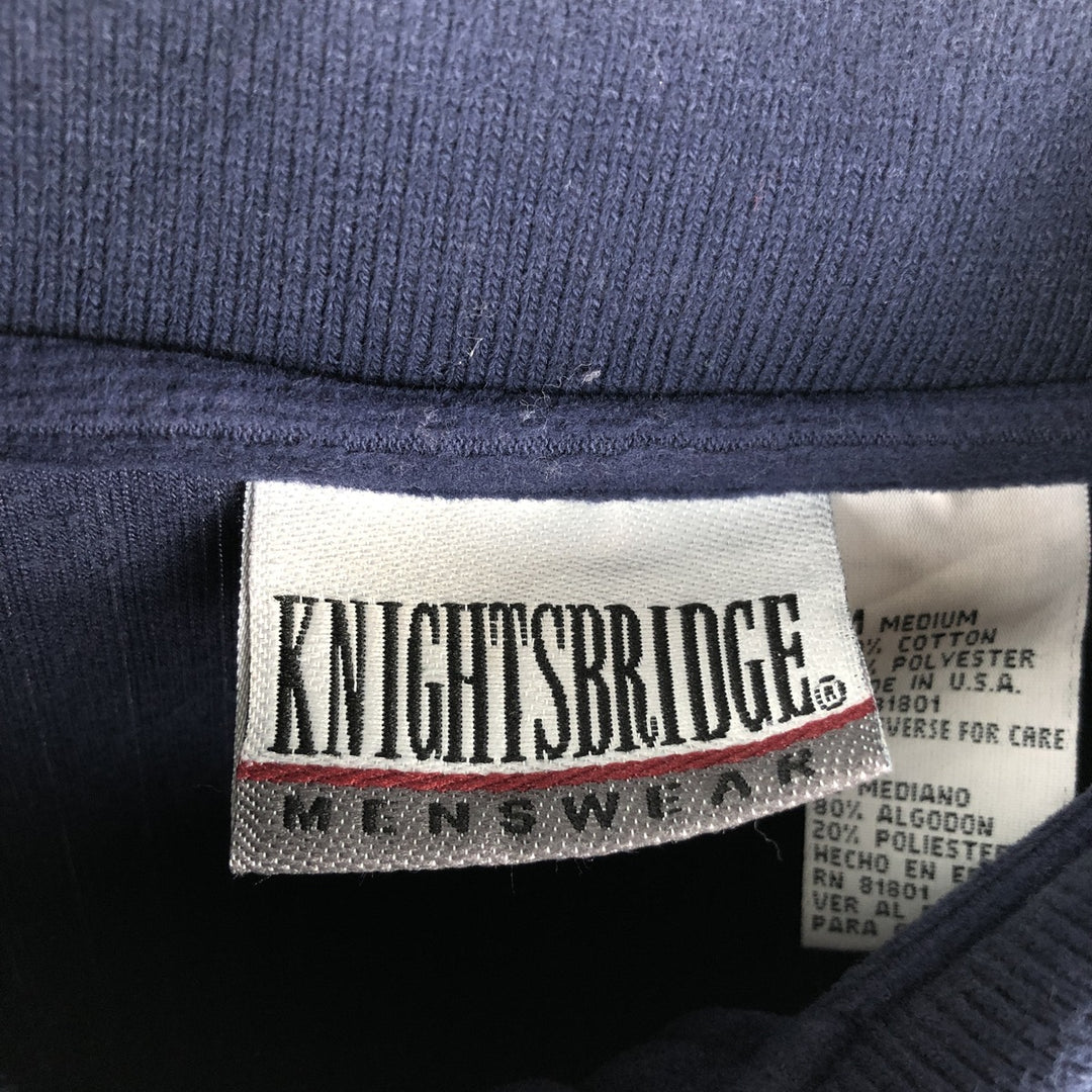 KNIGHTS BRIDGE Velour Long Sleeve Polo Shirt, Made in USA, Men's Size Medium cotton navy blue type Vintage Second Hand