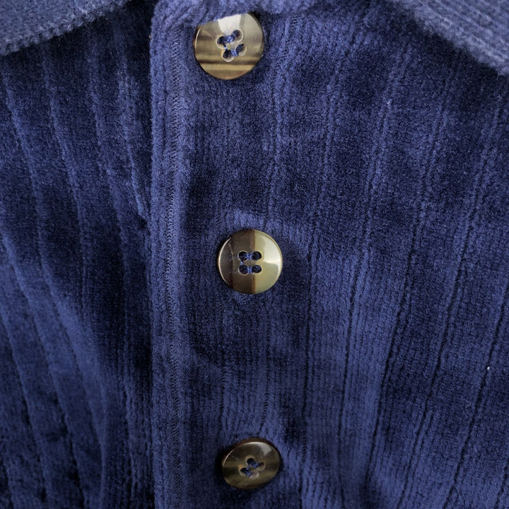 KNIGHTS BRIDGE Velour Long Sleeve Polo Shirt, Made in USA, Men's Size Medium cotton navy blue type Vintage Second Hand