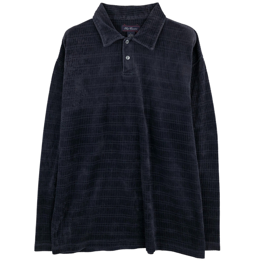 Oleg Cassini Velvet Long Sleeve Polo Shirt, Men's Size L others black type Vintage Second Hand