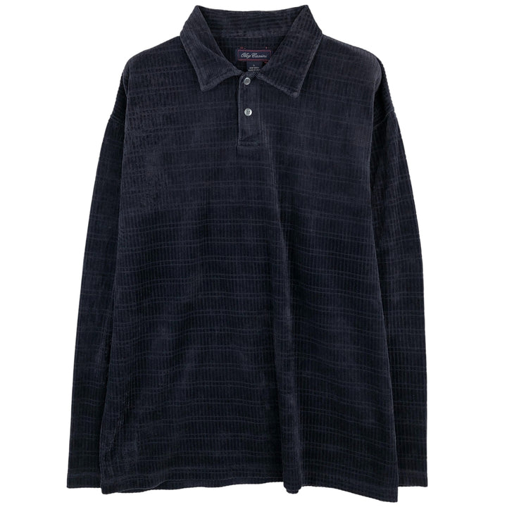 Oleg Cassini Velvet Long Sleeve Polo Shirt, Men's Size L others black type Vintage Second Hand