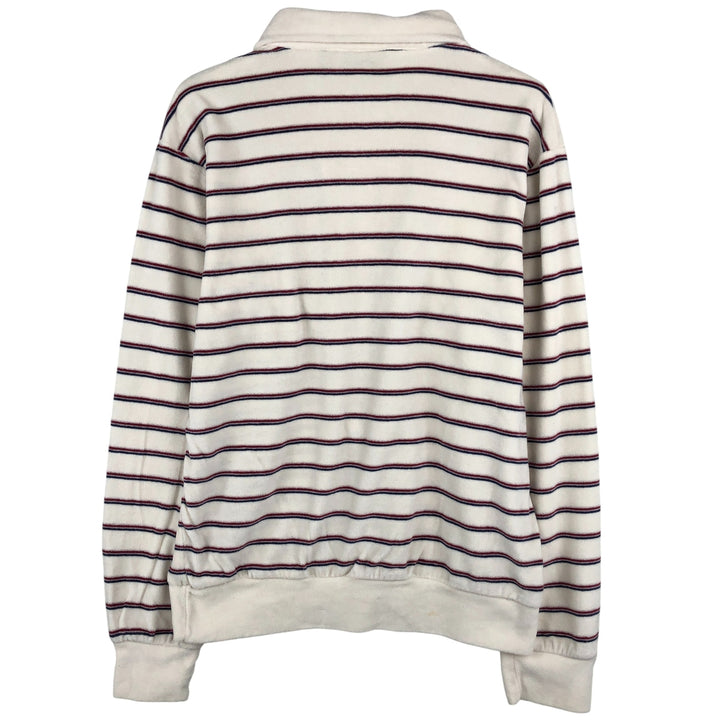 Silver Unicorn terry long-sleeved striped polo shirt, men's size L cotton white type Vintage Second Hand