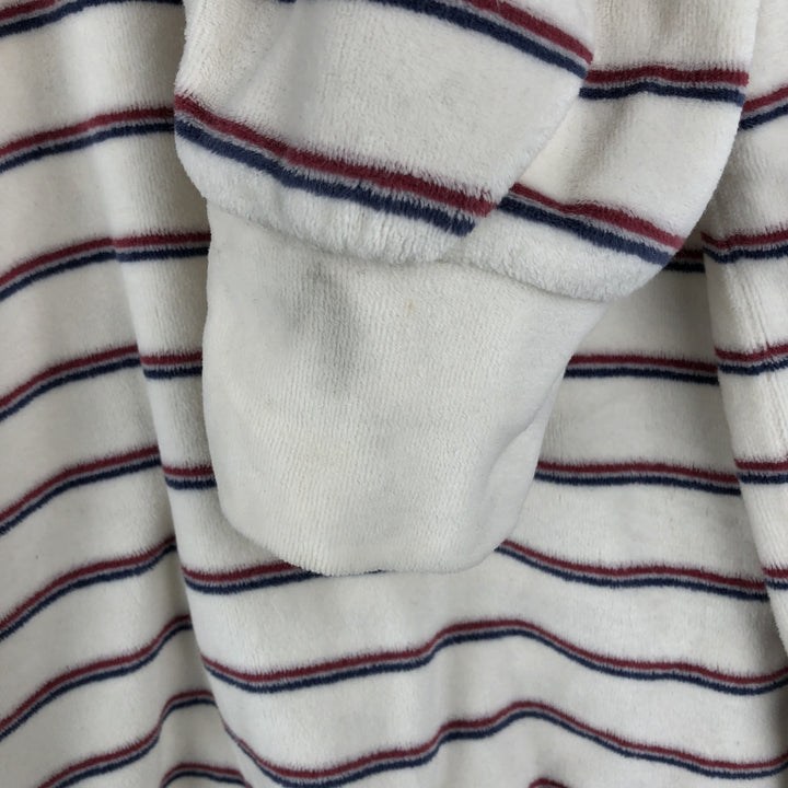 Silver Unicorn terry long-sleeved striped polo shirt, men's size L cotton white type Vintage Second Hand