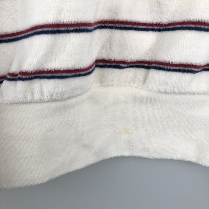 Silver Unicorn terry long-sleeved striped polo shirt, men's size L cotton white type Vintage Second Hand