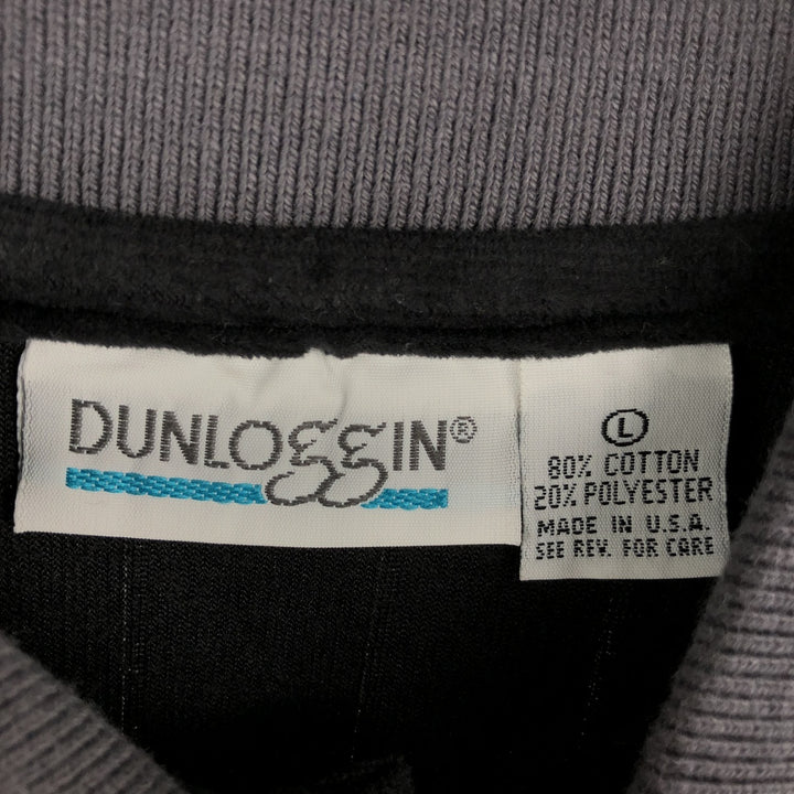DUNLOggIN Solid Velour Long Sleeve Polo Shirt, Made in USA, Men's Size L cotton black type Vintage Second Hand
