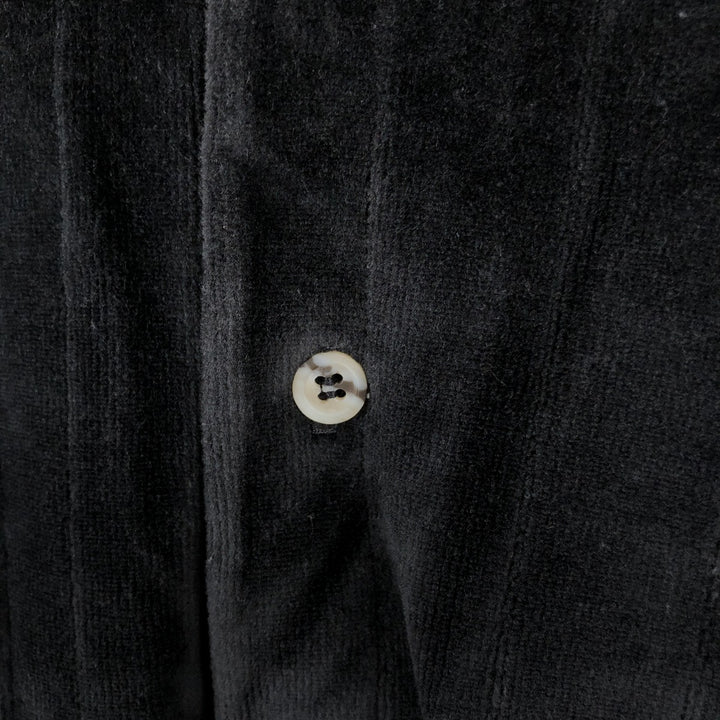 DUNLOggIN Solid Velour Long Sleeve Polo Shirt, Made in USA, Men's Size L cotton black type Vintage Second Hand
