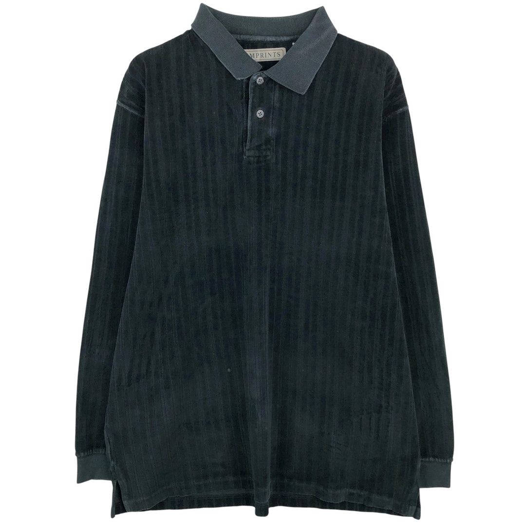 IMPRINTS Velour Long Sleeve Striped Polo Shirt, Men's Size L cotton black type Vintage Second Hand