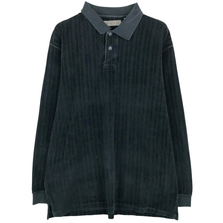 IMPRINTS Velour Long Sleeve Striped Polo Shirt, Men's Size L cotton black type Vintage Second Hand