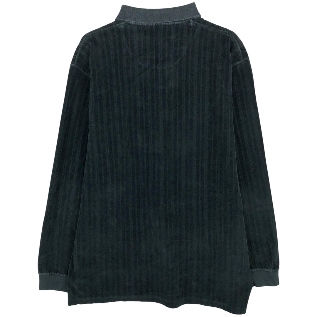 IMPRINTS Velour Long Sleeve Striped Polo Shirt, Men's Size L cotton black type Vintage Second Hand