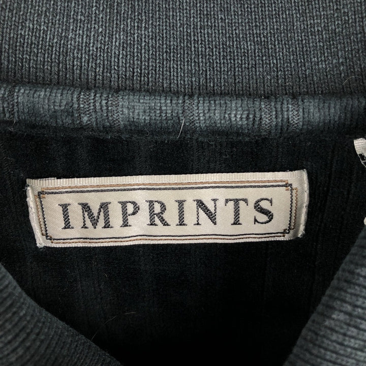 IMPRINTS Velour Long Sleeve Striped Polo Shirt, Men's Size L cotton black type Vintage Second Hand
