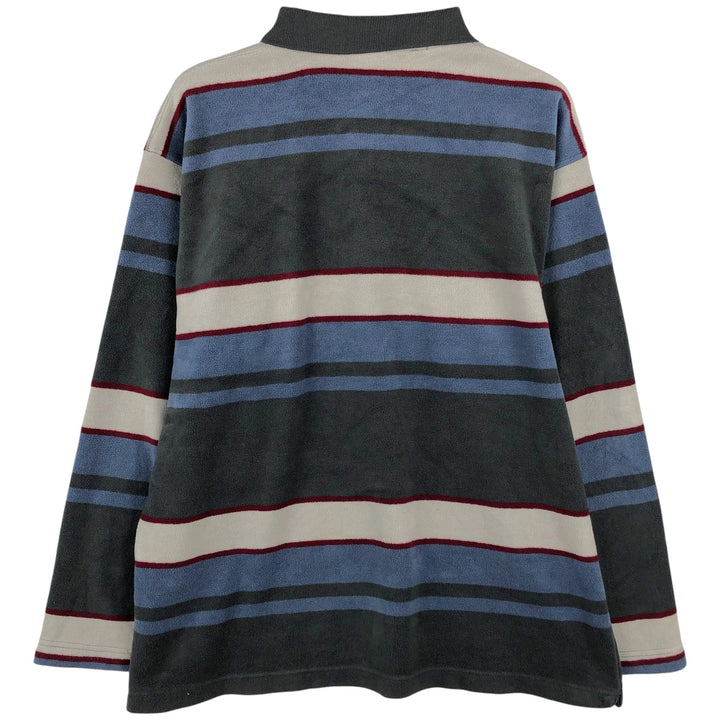 KNIGHTS BRIDGE terry cloth long sleeve striped polo shirt, men's size XL polyester Charcoal Vintage Second Hand