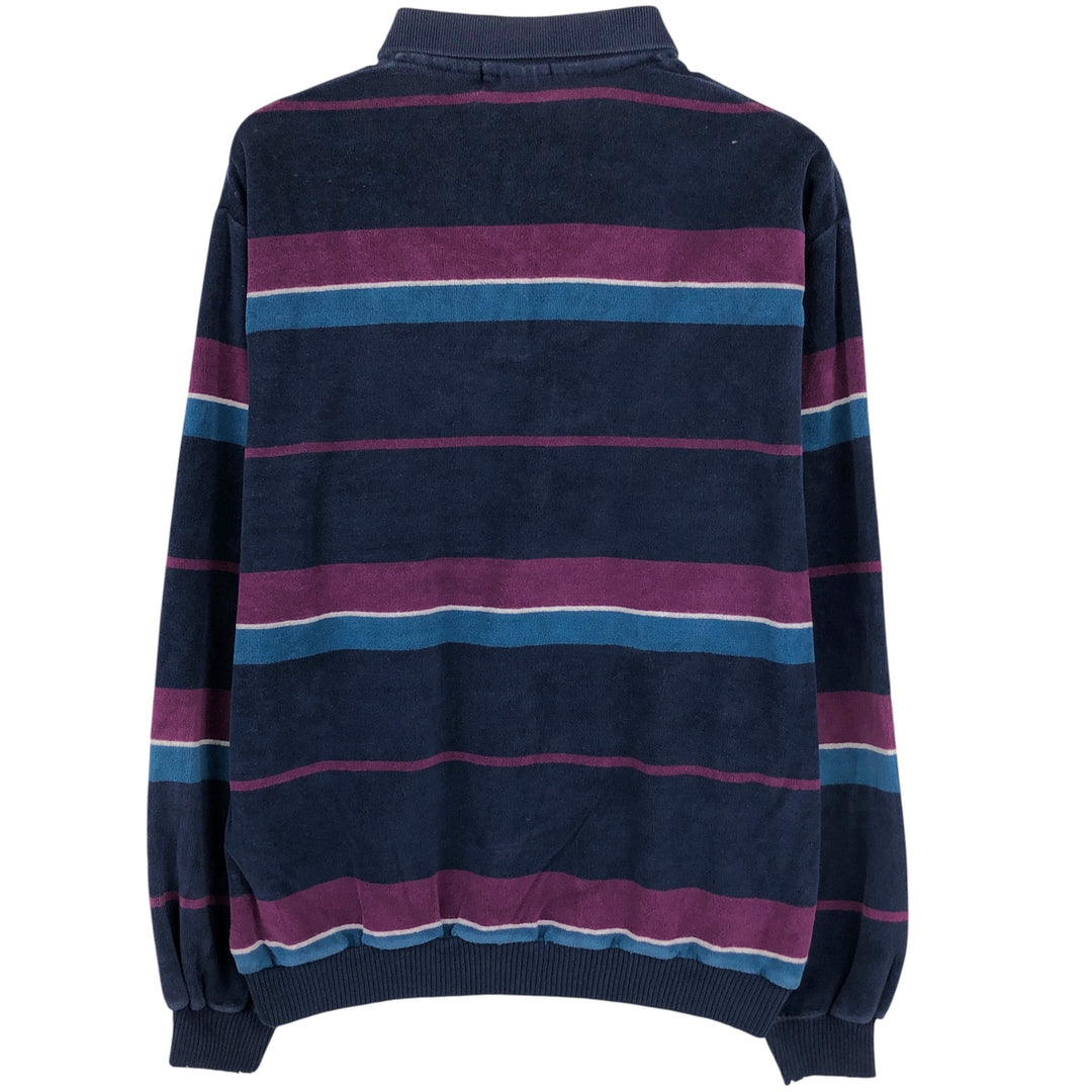 CHESTERFIELD terry cloth long sleeve striped polo shirt, made in the USA, men's size L cotton navy blue type Vintage Second Hand