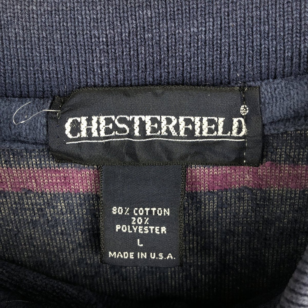CHESTERFIELD terry cloth long sleeve striped polo shirt, made in the USA, men's size L cotton navy blue type Vintage Second Hand