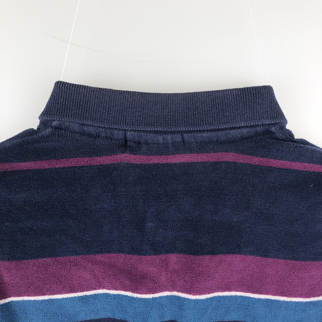 CHESTERFIELD terry cloth long sleeve striped polo shirt, made in the USA, men's size L cotton navy blue type Vintage Second Hand