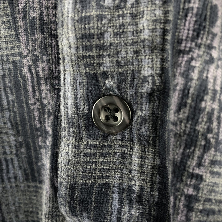 KNIGHTS BRIDGE All-Over Print Velvet Long Sleeve Polo Shirt, Men's Size XL cotton Charcoal Vintage Second Hand