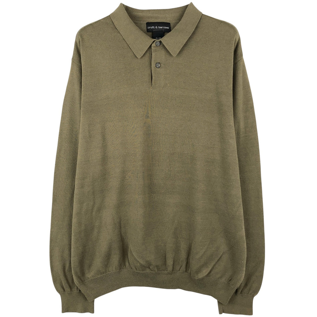 Craft and Barrow long-sleeved polo shirt, men's size XL cotton Khaki type sage green Vintage Second Hand
