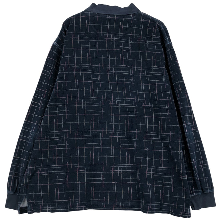 CHERESKIN all-over print pile long-sleeved polo shirt, men's size L cotton navy blue type Vintage Second Hand