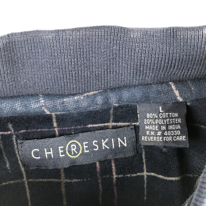 CHERESKIN all-over print pile long-sleeved polo shirt, men's size L cotton navy blue type Vintage Second Hand