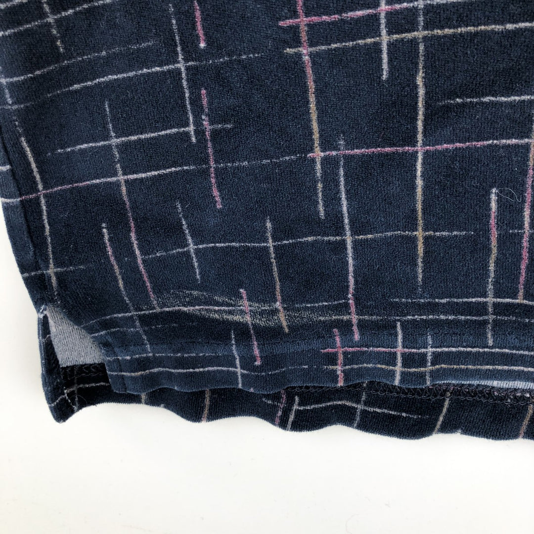 CHERESKIN all-over print pile long-sleeved polo shirt, men's size L cotton navy blue type Vintage Second Hand