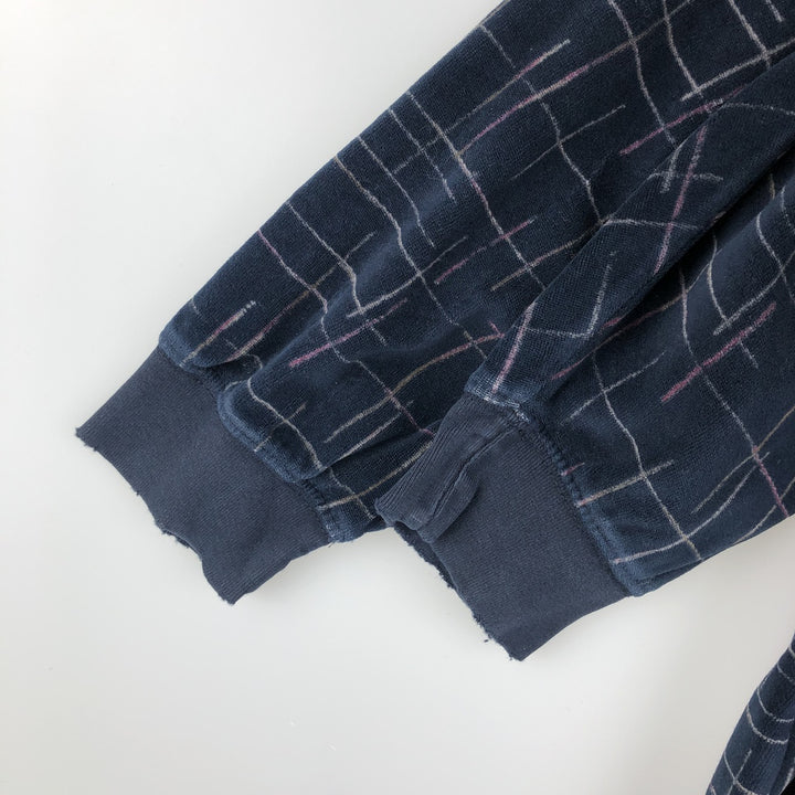 CHERESKIN all-over print pile long-sleeved polo shirt, men's size L cotton navy blue type Vintage Second Hand