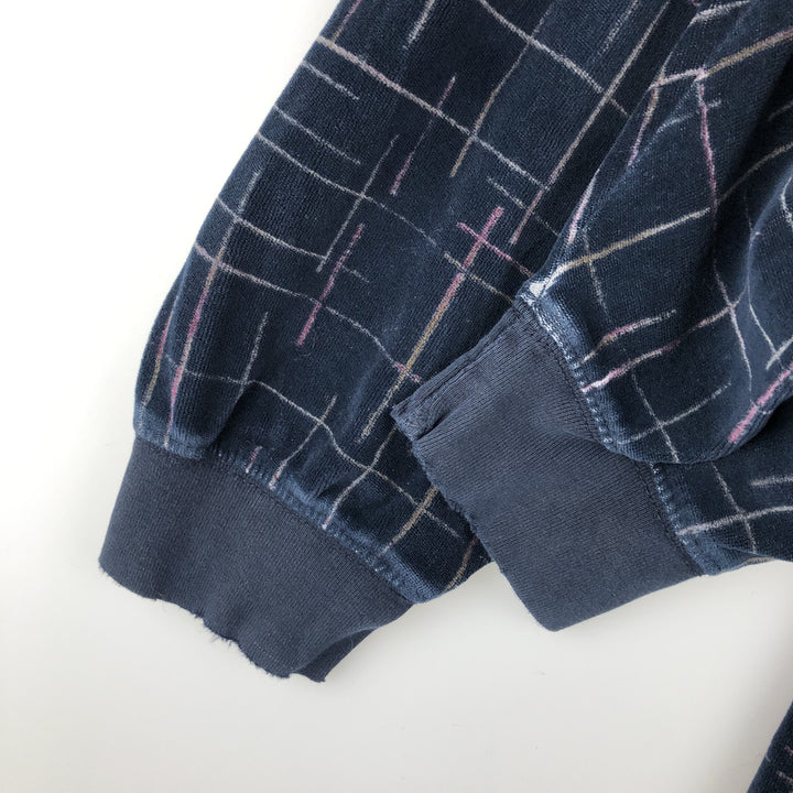 CHERESKIN all-over print pile long-sleeved polo shirt, men's size L cotton navy blue type Vintage Second Hand