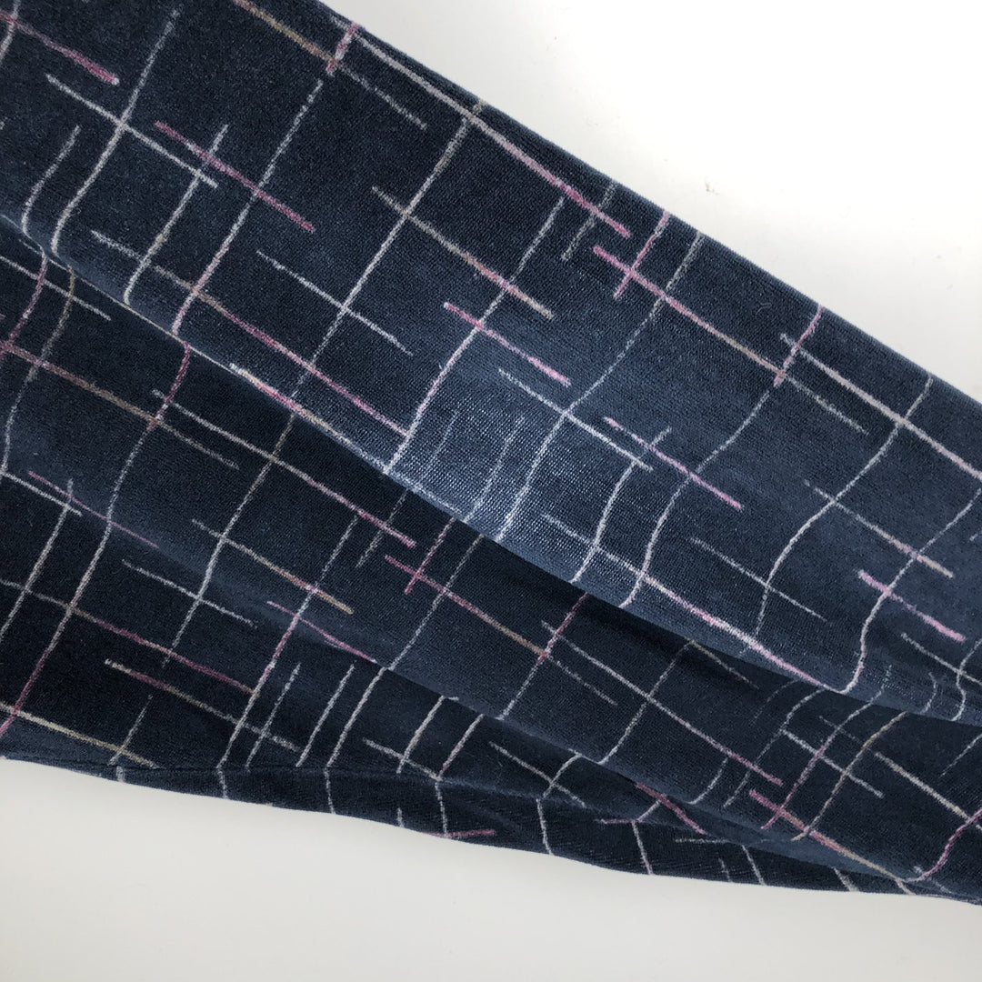 CHERESKIN all-over print pile long-sleeved polo shirt, men's size L cotton navy blue type Vintage Second Hand