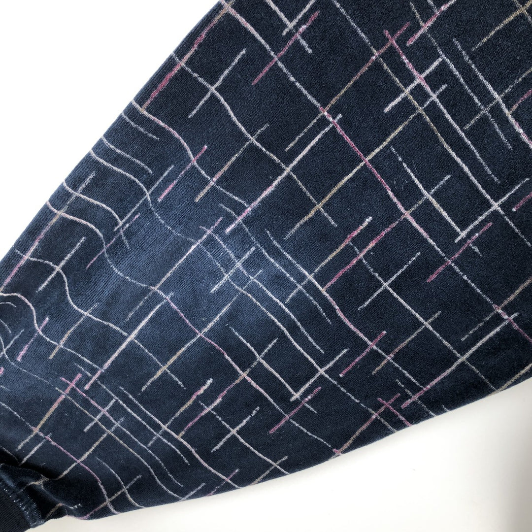 CHERESKIN all-over print pile long-sleeved polo shirt, men's size L cotton navy blue type Vintage Second Hand