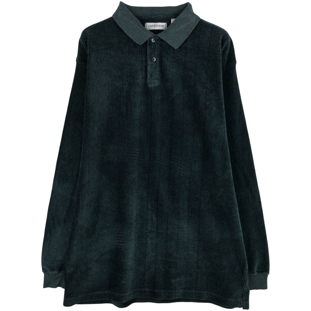 CHERESKIN terry cloth long sleeve polo shirt, men's size XL cotton Green type dark green Vintage Second Hand