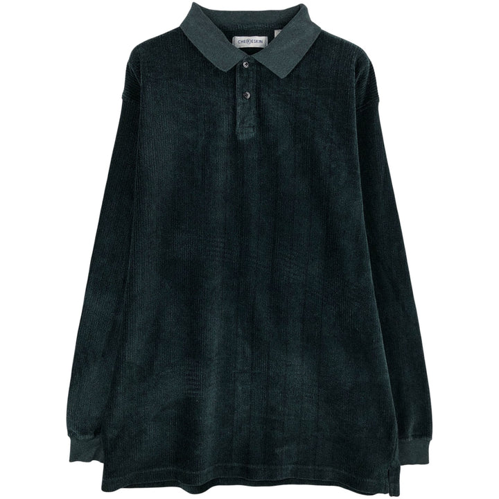 CHERESKIN terry cloth long sleeve polo shirt, men's size XL cotton Green type dark green Vintage Second Hand