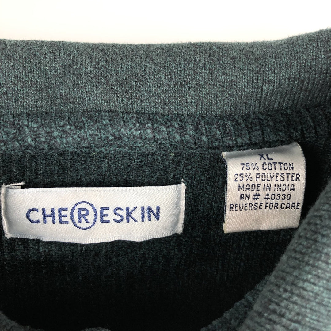 CHERESKIN terry cloth long sleeve polo shirt, men's size XL cotton Green type dark green Vintage Second Hand