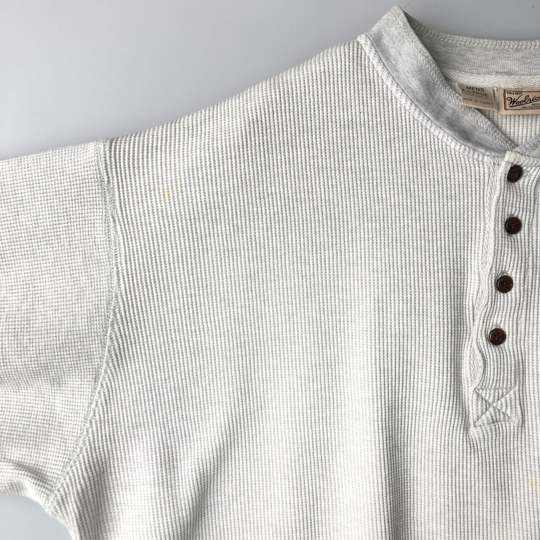 2000'S WOOLRICH Woolrich Henley Neck Thermal Long T-Shirt, Waffle, Men's XL cotton white type Vintage Second Hand