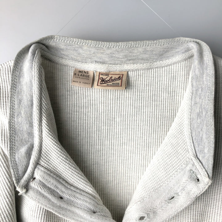 2000'S WOOLRICH Woolrich Henley Neck Thermal Long T-Shirt, Waffle, Men's XL cotton white type Vintage Second Hand