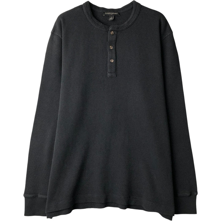 2000'S Banana Republic Henley Neck Thermal Long T-Shirt, Waffle, Men's Size L unclear black type Vintage Second Hand
