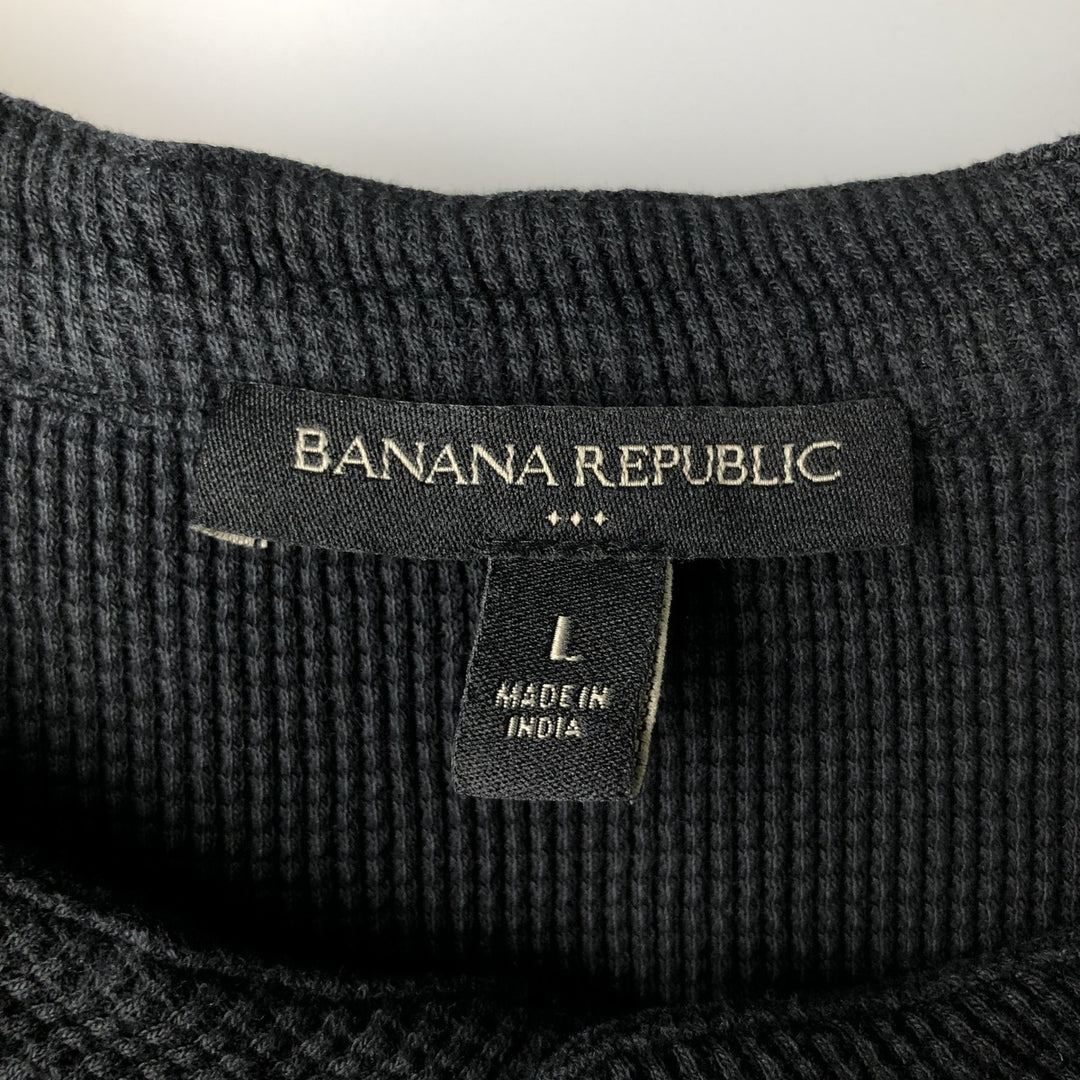 2000'S Banana Republic Henley Neck Thermal Long T-Shirt, Waffle, Men's Size L unclear black type Vintage Second Hand