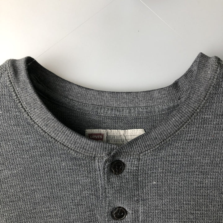 Levi's Regular Fit Henley Neck Thermal Long T-Shirt, Waffle, Men's Size L cotton gray type Vintage Second Hand