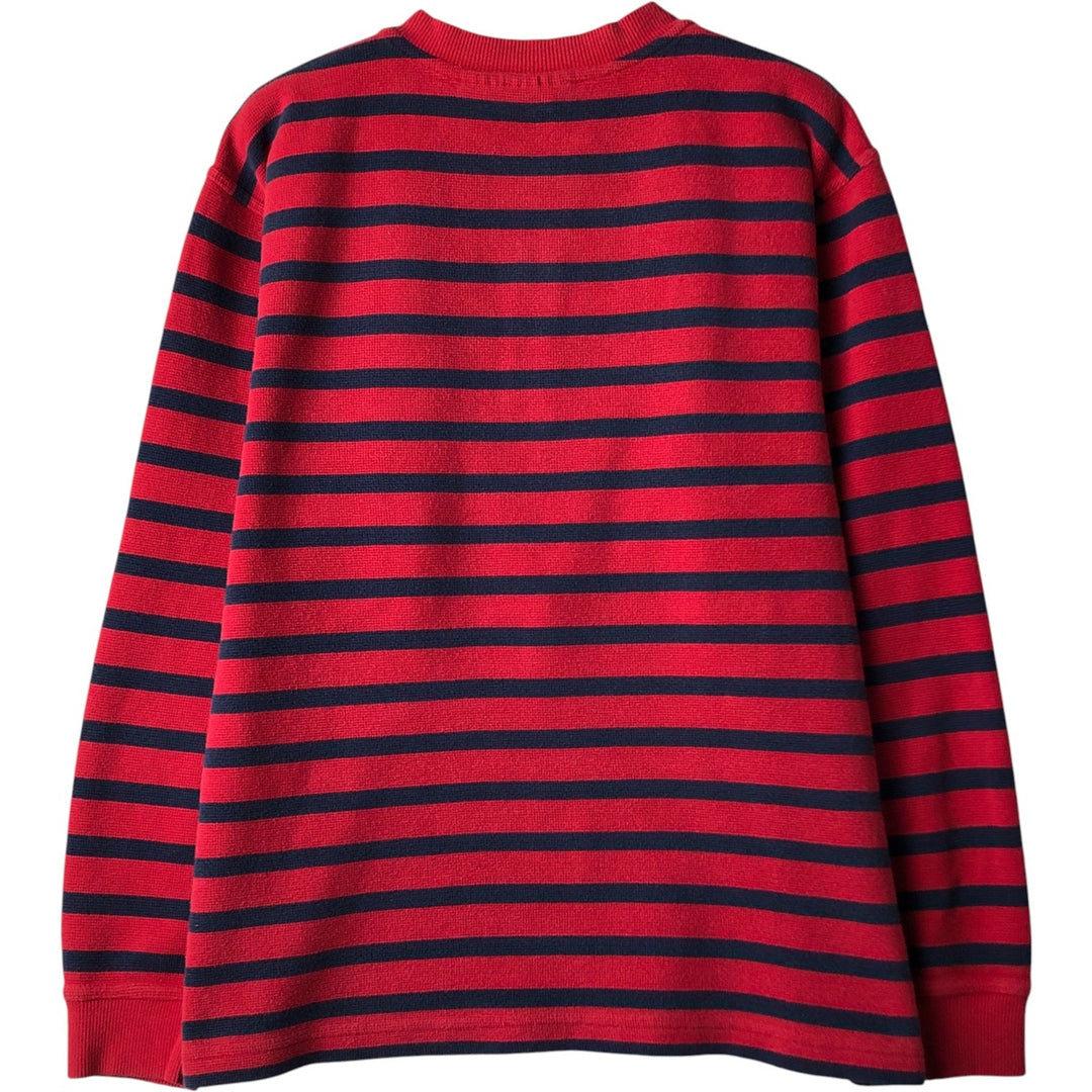 90s-00'S LLBean Striped Pattern Henley Neck Thermal Long T-Shirt, Men's Size Medium cotton red type Vintage Second Hand