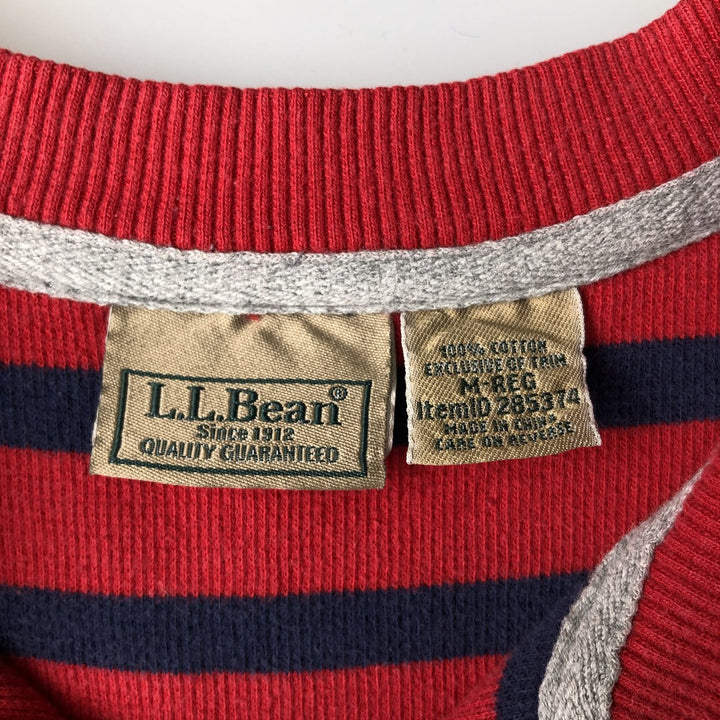 90s-00'S LLBean Striped Pattern Henley Neck Thermal Long T-Shirt, Men's Size Medium cotton red type Vintage Second Hand