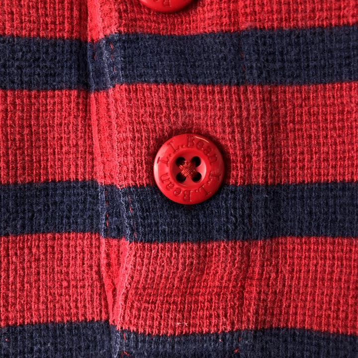 90s-00'S LLBean Striped Pattern Henley Neck Thermal Long T-Shirt, Men's Size Medium cotton red type Vintage Second Hand