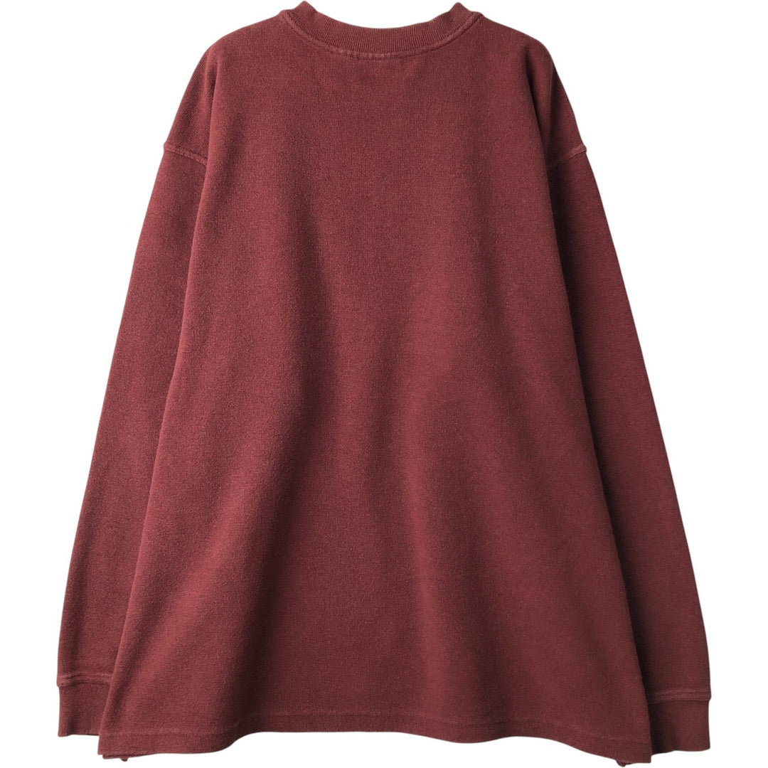 90s-00'S LLBean Henley Neck Thermal Long T-Shirt, Men's XXL cotton Red type red-purple Vintage Second Hand