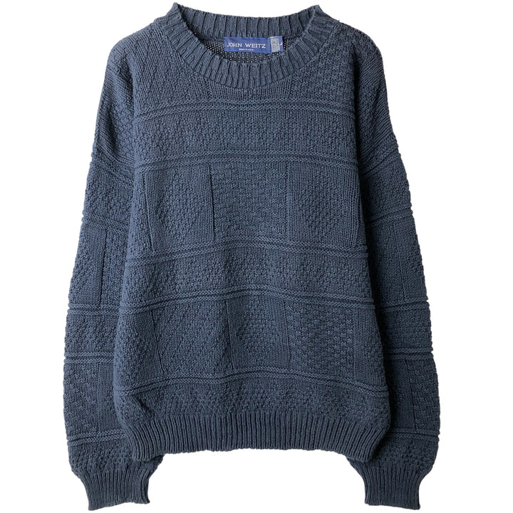 JOHN WEITZ all-over print cotton knit sweater, made in the USA, size L for men cotton navy blue type Vintage Second Hand