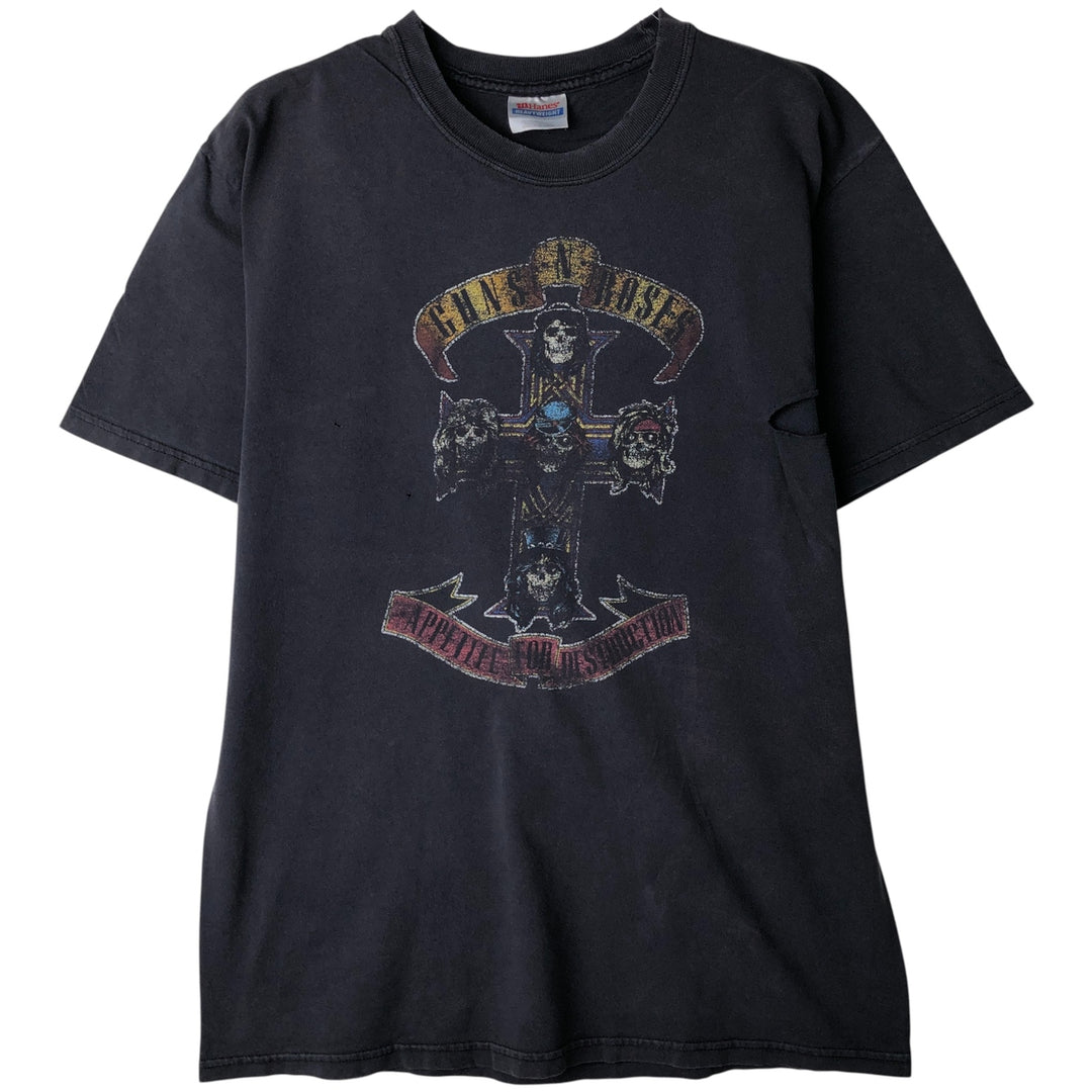 Hanes Guns N' Roses Skull Pattern Band T-Shirt, Men's Size Medium cotton black type Vintage Second Hand