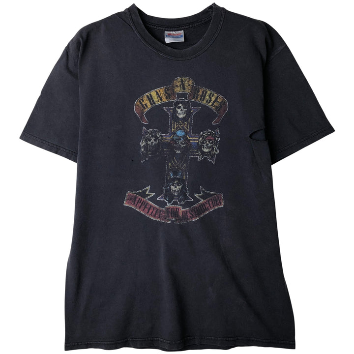 Hanes Guns N' Roses Skull Pattern Band T-Shirt, Men's Size Medium cotton black type Vintage Second Hand