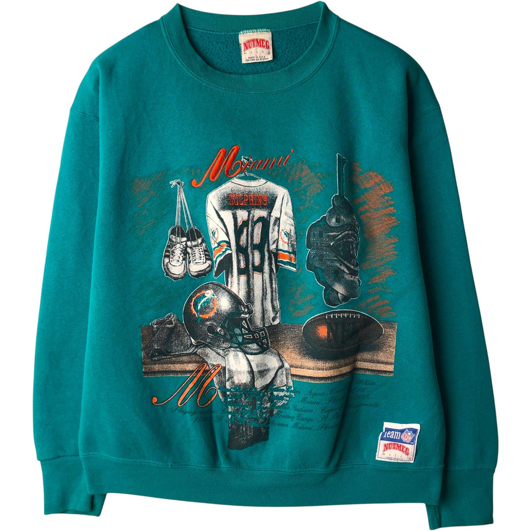 Vintage 90'S NUTMEG MILLS printed sweatshirt, made in the USA, size L, men's polyester Emerald green Vintage Second Hand